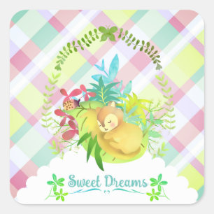 Sticker Carré Sweet Dreams Squirrel Baby