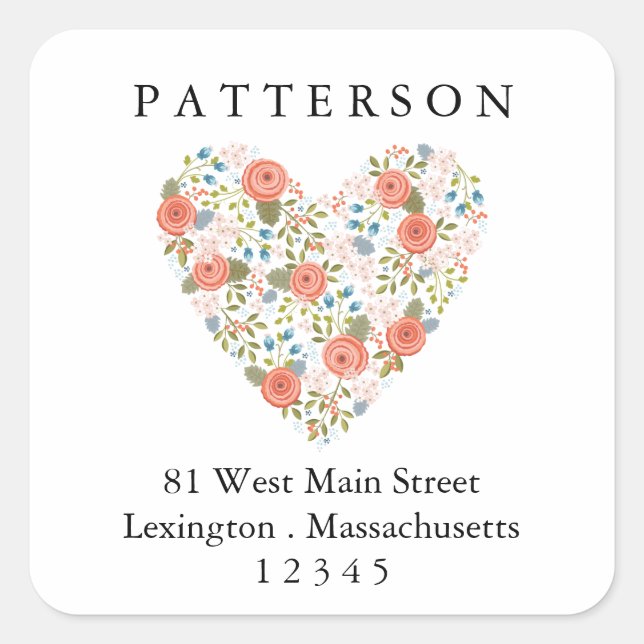 Sticker Carré Sweet Garden Floral Heart Adresse de retour Label (Devant)