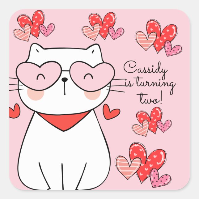 Sticker Carré Sweet Hearts Kitten, Are You Kitten Me Anniversair (Devant)
