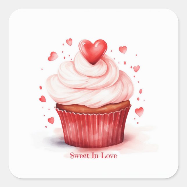 Sticker Carré Sweet In Love Hearts Cupcake Carte Saint-Valentin (Devant)