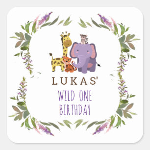 Sticker Carré Sweet Jungle Safari animal 1er anniversaire