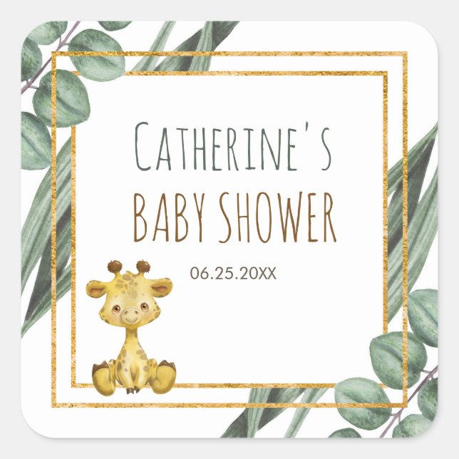 Sticker Carré Sweet Jungle Safari Giraffe Baby shower botanique (Devant)