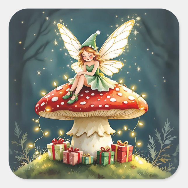 Sticker Carré Sweet Little Christmas Fairy on Mushroom (Devant)