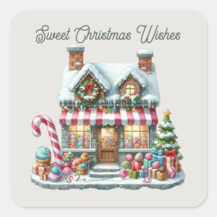 Sticker Carré Sweet Noël voeux magasin sucré