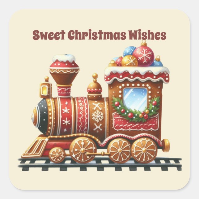 Sticker Carré Sweet Noël voeux pain d'épices train (Devant)