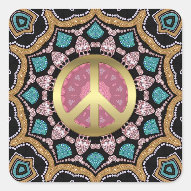 Sticker Carré Sweet Rose & Or Super Paix Mandala Energy Gold (Devant)