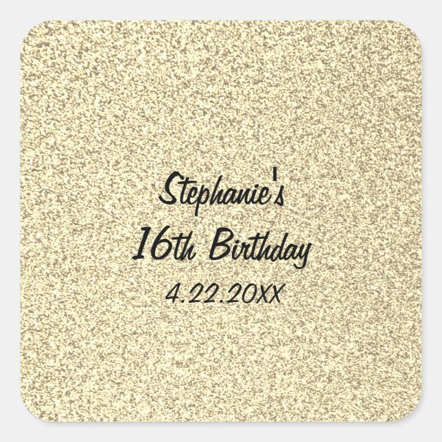 Sticker Carré Sweet sixteen 16e anniversaire de fête Glittery Go (Devant)