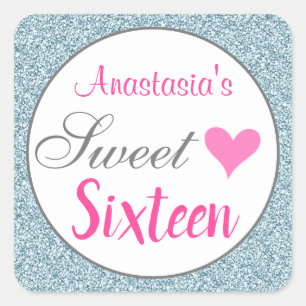 Sticker Carré Sweet sixteen de Parties scintillant bleu clair Gi