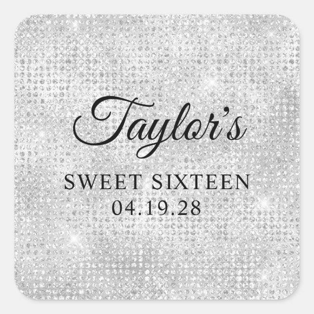 Sticker Carré Sweet sixteen de Parties scintillant Disco Blanc A (Devant)