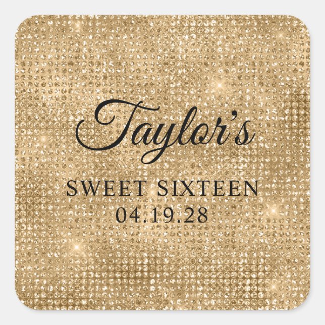 Sticker Carré Sweet sixteen de Parties scintillant Gold Disco (Devant)