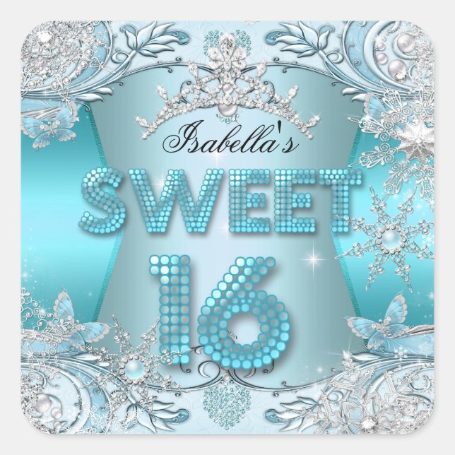 Sticker Carré Sweet sixteen Sweet 16 Flocon de neige Turquoise S (Devant)