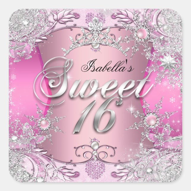 Sticker Carré Sweet sixteen Sweet 16 Flocon rose Tiara 2 (Devant)