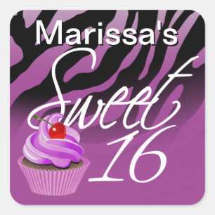 Sticker Carré Sweet sixteen Zebra Cupcake