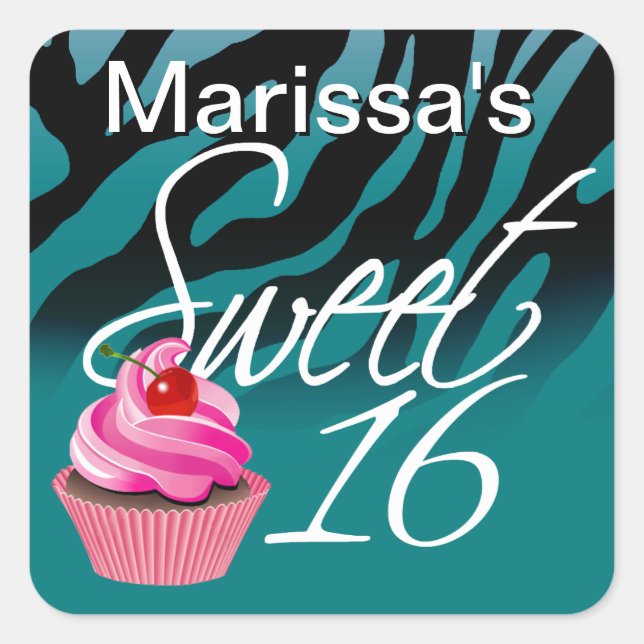 Sticker Carré Sweet sixteen Zebra Cupcake (Devant)