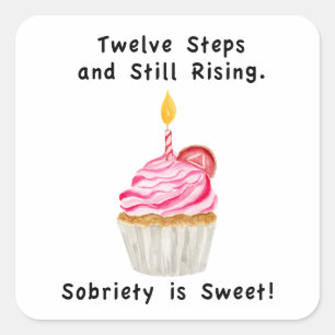 Sticker Carré Sweet Sobriety : Cupcake avec bougie, pièce de réc