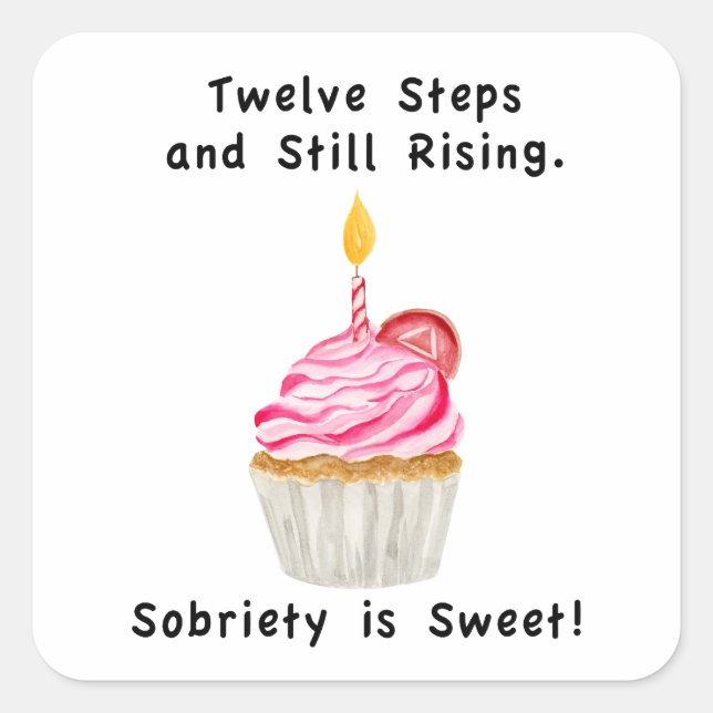 Sticker Carré Sweet Sobriety : Cupcake avec bougie, pièce de réc (Devant)