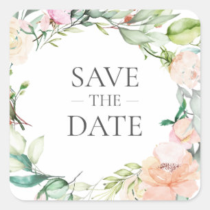 Sticker Carré Sweet Summer Roses Garland Enregistrer la date