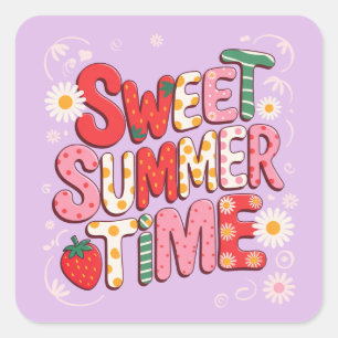Sticker Carré Sweet Summer Time Coquette Strawberry Retro Beach