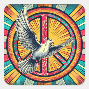 Sticker Carré Symbole Boho Retro Dove and Peace