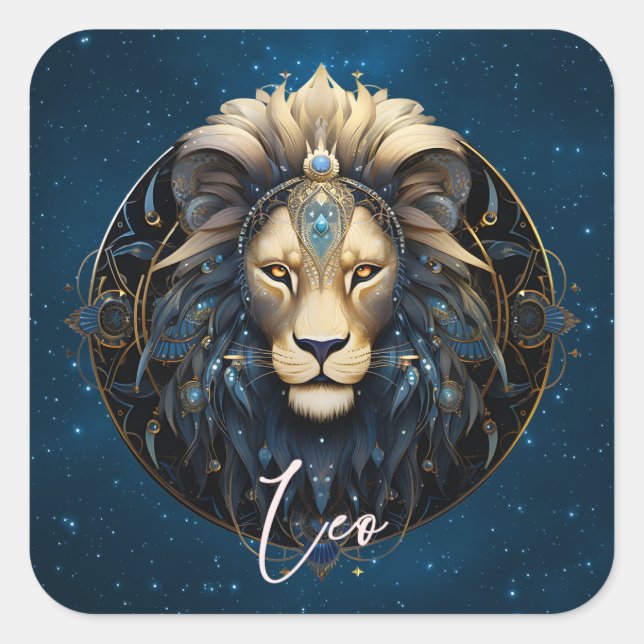 Sticker Carré Symbole cosmologique cosmique de Lion noir Leo or  (Devant)