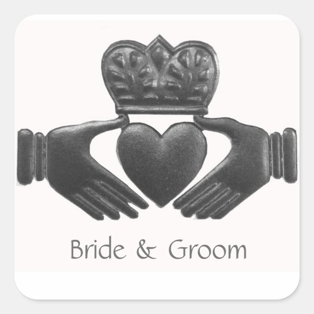 Sticker Carré Symbole d'amour en forme de coeur de Claddagh (Devant)