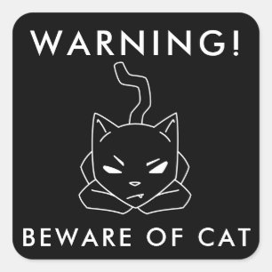 Sticker Carré Symbole d'avertissement amusant   Logo de chat en