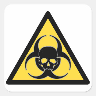 Sticker Carré Symbole de risque biologique et crâne noir et jaun