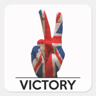 Sticker Carré symbole de victoire main royaume-uni texte britann