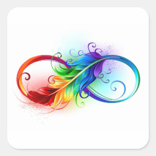 Sticker Carré Symbole d'infini avec plume arc-en-ciel