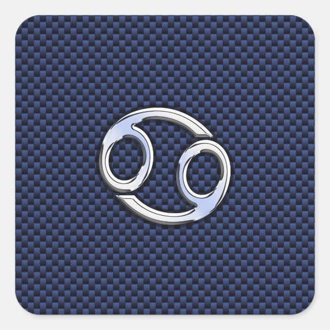 Sticker Carré Symbole du cancer Zodiac Marine Blue Carbon Fiber  (Devant)