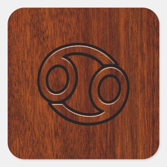 Sticker Carré Symbole du cancer Zodiaque sur le décor en acajou (Devant)