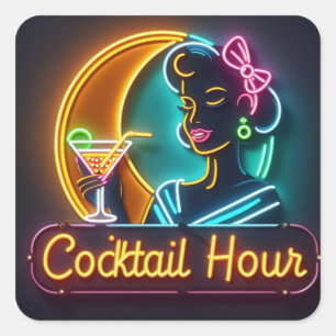 Sticker Carré SYMBOLE DU NEON DU MILIEU DU SIÈCLE Cocktail Hour 