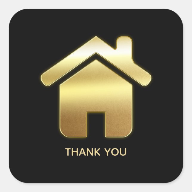 Sticker Carré Symbole Elegant Gold House Merci immobilier (Devant)