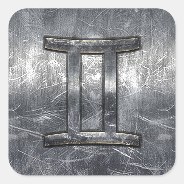 Sticker Carré Symbole Gemini Zodiac en Grunge style dévêtu (Devant)
