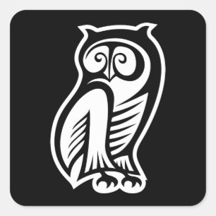 Sticker Carré Symbole hibou blanc