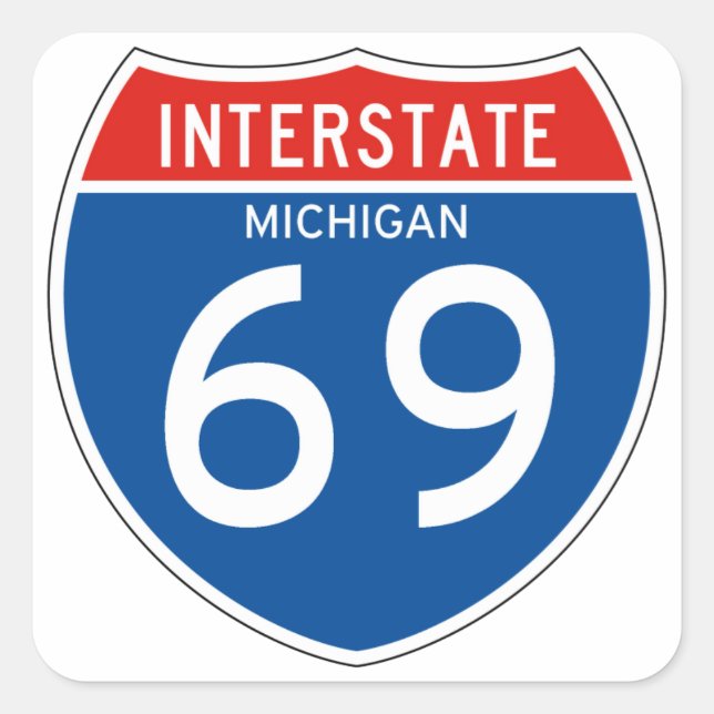 Sticker Carré Symbole Interstate 69 - Michigan (Devant)