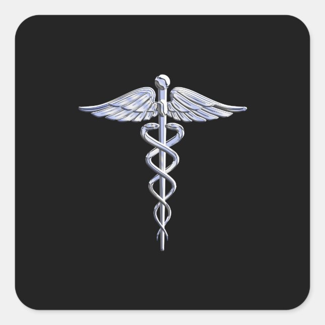 Sticker Carré Symbole Médicale de Caduceus en argent sur la déco (Devant)