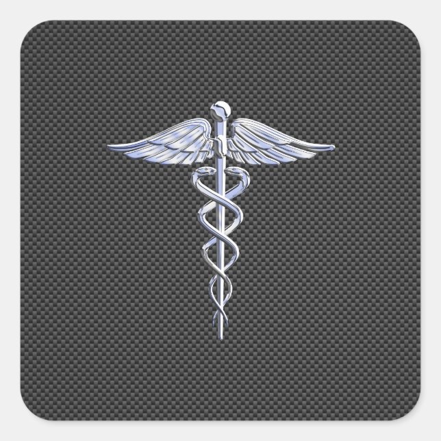 Sticker Carré Symbole Médicale Silver Caduceus Style fibre de ca (Devant)