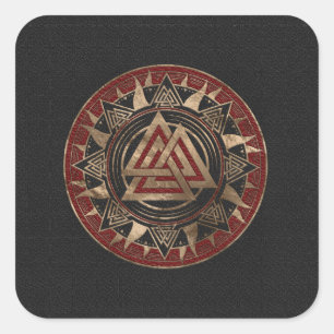 Sticker Carré Symbole noix Noir et Rouge Cuir et or