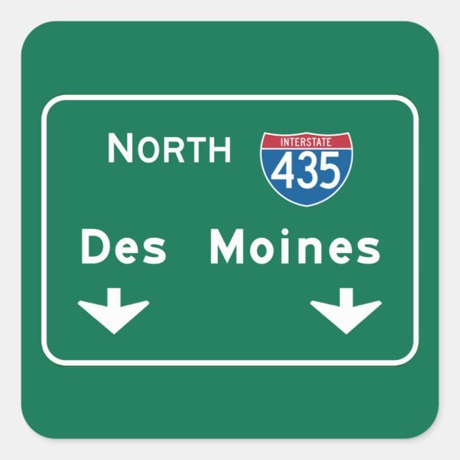 Sticker Carré Symbole routier de Des Moines, IA (Devant)