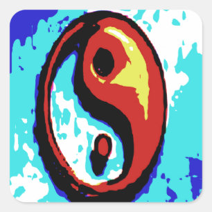 Sticker Carré SYMBOLE YIN Yang Rouge et Bleu Artiste