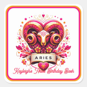 Sticker Carré Symbole Zodiac Aries Anniversaire de bélier rose e