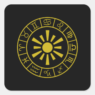Sticker Carré Symboles astrologiques Zodiac Roue+Or Soleil