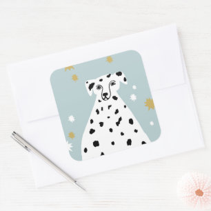Sticker Carré Sympa Chien Dalmatien Illustration Abstraite Art