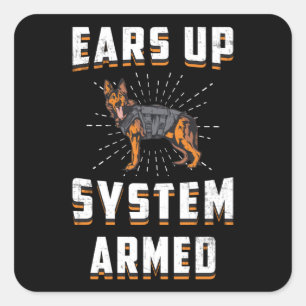 Sticker Carré Système allemand Oreilles vers le haut Chien armé
