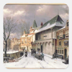 Sticker Carré T31117 Vue d'une ville hollandaise en hiver