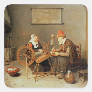 Sticker Carré T31883 Un intérieur avec une vieille femme à la ro