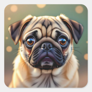 Sticker Carré T Pug Adorable de près   Chien Mignon
