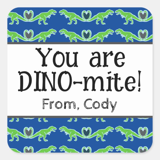 Sticker Carré T Rex Boys Dinosaur Valentines Jour (Devant)