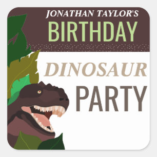 Sticker Carré T Rex Dinosaur Party Anniversaire des enfants